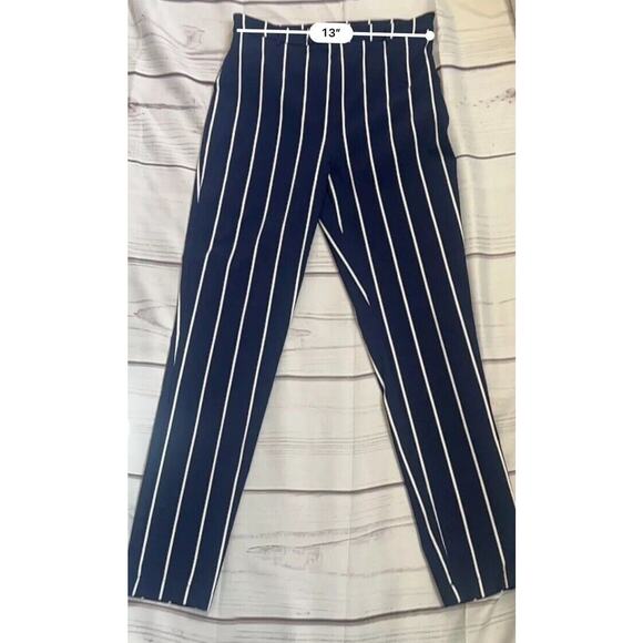 Forever 21 Striped Skinny Harper Pants Navy Women’s L - Picture 8 of 10